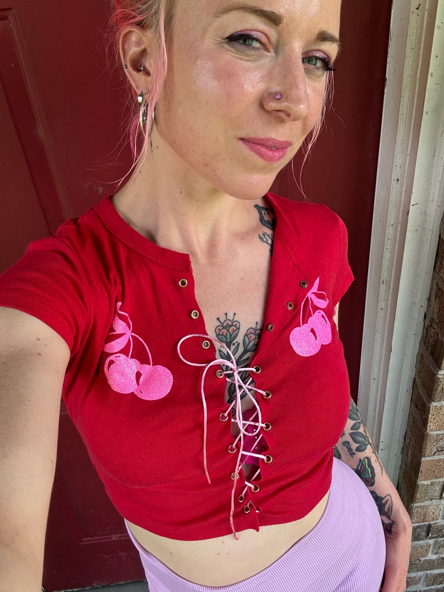 Pink cherry crop top