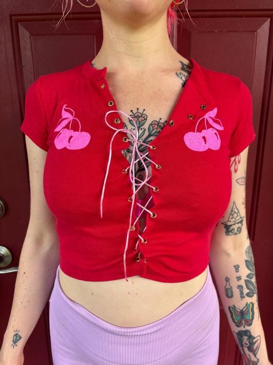 Pink cherry crop top